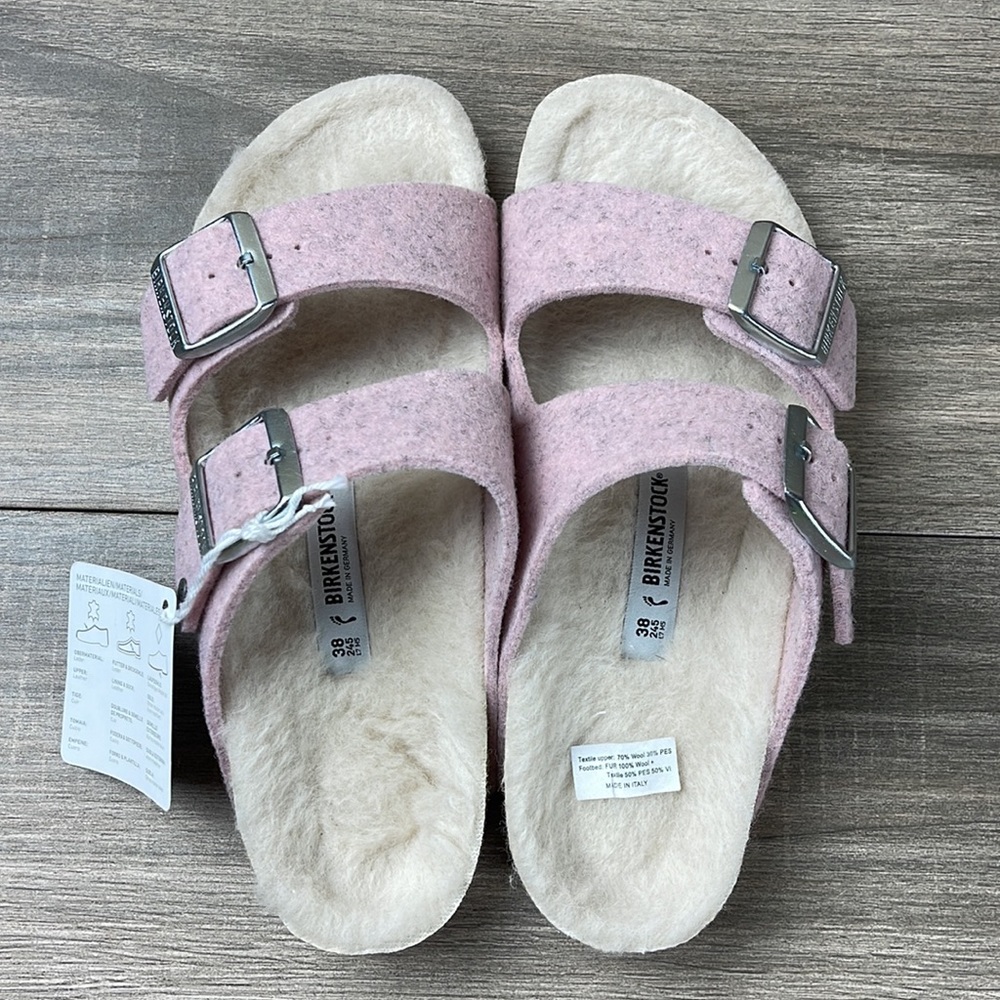 NWT Birkenstock Arizona Rivet Wool Soft Pink Sandals 7-7.5 US / 38 EUR - Picture 2 of 8